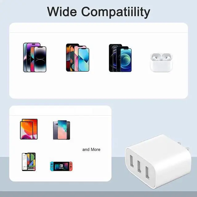 Alt view image 6 of 7 - 3-Port USB Wall Charger 3 Pack Compatible with iPhone 14/13/12/11 Pro Max Mini SE XR XS MAX XS X 8 Plus iPad Pro Air Mini Galaxy S5 S6 S7 Edge LG Android and More