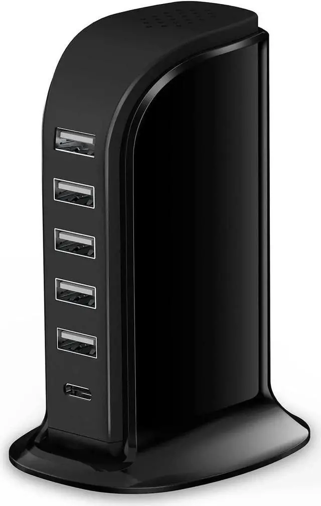 Main image of Charger Block 6 in 1 40W USB C Charger 3A Charging Hub with 5 USB Ports(Shared 6A) for Multiple Electronics USB Charging Station Multiports Universal Desktop Phone Charger Travel Ready Black