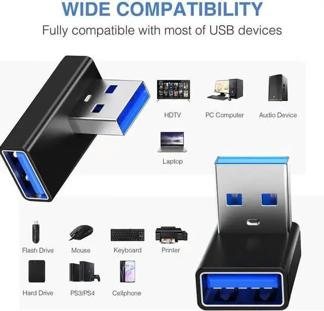 Alt view image 4 of 6 - JAENFONG 90 Degree USB 3.0 Adapter 4 Pack Left and Right Angle and Vertical Up and Down Angle USB A Male to Female Converters Extend Laptops USB Disk Power Bank Chargers and Other USB A Devices