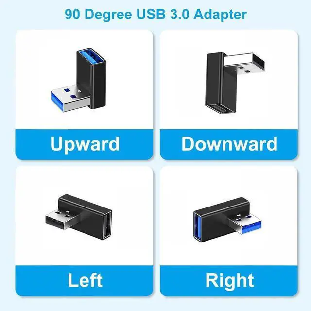 Alt view image 3 of 6 - JAENFONG 90 Degree USB 3.0 Adapter 4 Pack Left and Right Angle and Vertical Up and Down Angle USB A Male to Female Converters Extend Laptops USB Disk Power Bank Chargers and Other USB A Devices