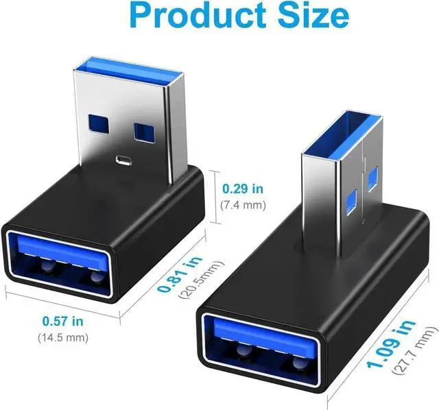 Alt view image 5 of 6 - JAENFONG 90 Degree USB 3.0 Adapter 4 Pack Left and Right Angle and Vertical Up and Down Angle USB A Male to Female Converters Extend Laptops USB Disk Power Bank Chargers and Other USB A Devices