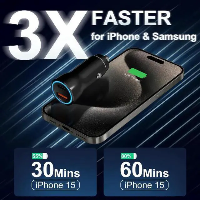 Alt view image 3 of 7 - iPhone 16 15 Car Charger [ MFi Certified] USB C Car Charger 43W Fast Charging with 3.3 FT USB C to USB C Cable PD USB-C & QC 3.0 USB Car Adapter for iPhone 16 15 Pro Max Plus