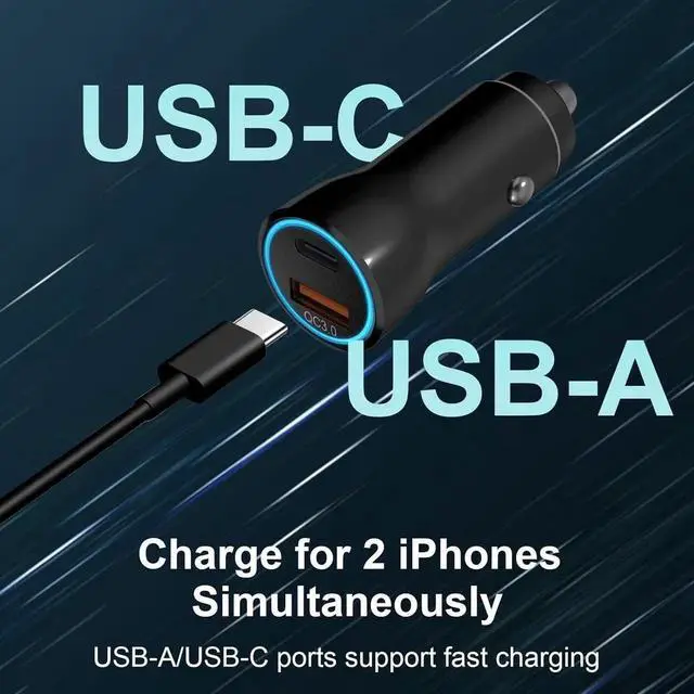 Alt view image 6 of 7 - iPhone 16 15 Car Charger [ MFi Certified] USB C Car Charger 43W Fast Charging with 3.3 FT USB C to USB C Cable PD USB-C & QC 3.0 USB Car Adapter for iPhone 16 15 Pro Max Plus