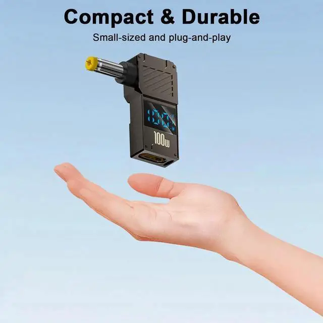 Alt view image 3 of 7 - JAENFONG DC 5.5x1.7mm Power Plug USB C Female to DC 5.5x1.7mm Power Adapter 90 Degree LED Digital Display 100W Output 20V 5A Charger Connector for Laptop 1-Pack