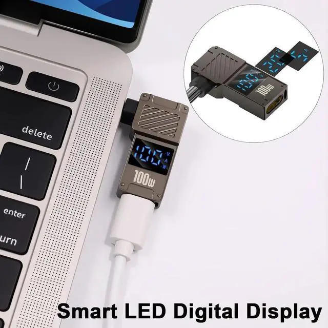 Alt view image 7 of 7 - JAENFONG DC 5.5x1.7mm Power Plug USB C Female to DC 5.5x1.7mm Power Adapter 90 Degree LED Digital Display 100W Output 20V 5A Charger Connector for Laptop 1-Pack