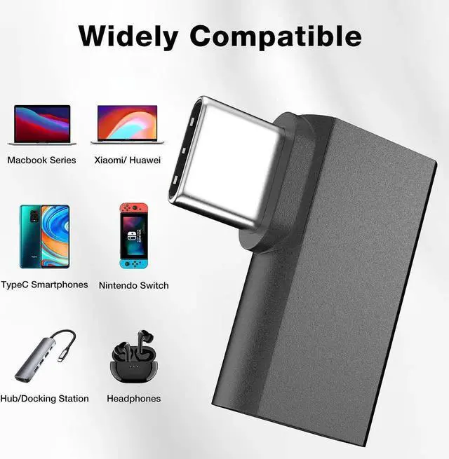 Alt view image 5 of 7 - JAENFONG USB-C 90 Degree Adapter 4Pack USB C Right Angle Adapter 100W 20Gbps 4K Video USBC Male to Female USBC L Shape Extender for iPhone 16 MacBook ROG Ally Steam Deck Switch Galaxy S25