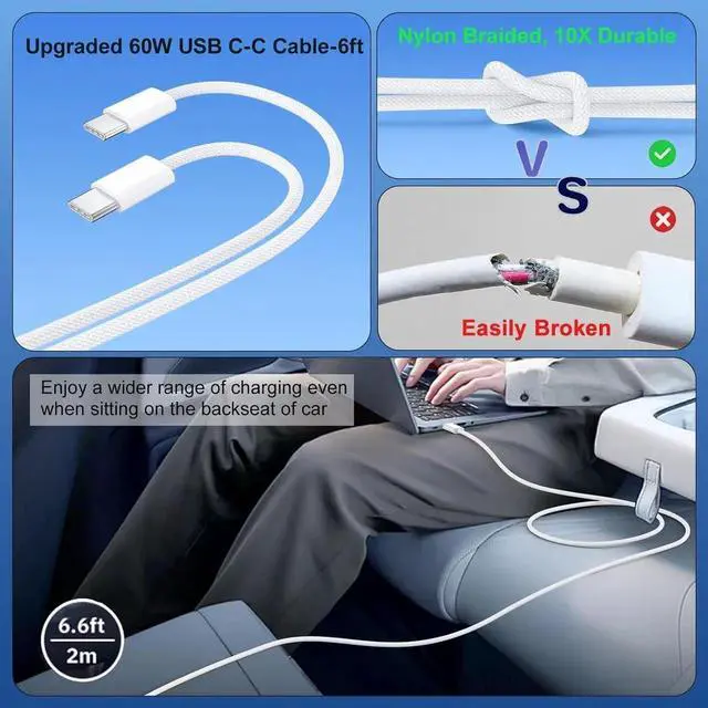 Alt view image 6 of 6 - 65W iPhone 15/16 Pro Max USB C Car Charger 4-Port USB-C&USB-A Car Charger Adapter Fast Charging USB C Cigarette Lighter Adapter+6FT Braided USB C Cable for iPhone 15/16/16 Plus/16 Pro/16 Pro Max iPad