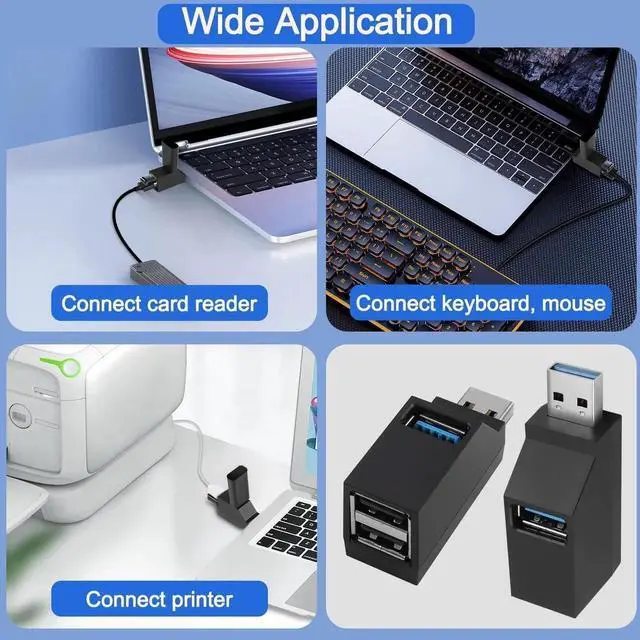 Alt view image 2 of 7 - JAENFONG 3 Ports USB Hub USB Male to Female Expansion Adapter 2 Pcs 90 Degree Splitter 1 USB 3.0 and 2 USB 2.0 Port Portable Powered Data for Connecting Mobile Hard Disk U Disk Camera Mouse etc