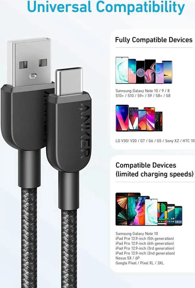 Alt view image 4 of 4 - JAENFONG USB A to USB C Cable Charger Cord (2 Pack 3FT) for Galaxy Note 10/S10+ S10 LG V30 (Black)