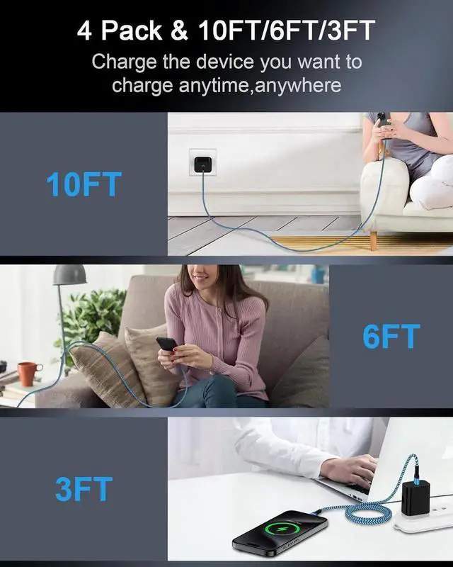 Alt view image 4 of 6 - 4 Pack/6FT Android Charger Fast Charging Android Charging Cable for iPhone 16e/16 Pro/16 Pro Max/16 Plus/15 Pro Max/15Pro/15 Plus C to C Cord Auto Car Charger Galaxy S25 Ultra S24 Plus A15 A16 A17