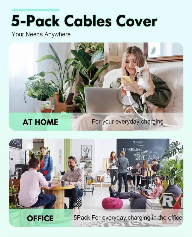 Alt view image 2 of 7 - USB C Charger Cable - 5Pack 6FT (60W/3.1A) USB C to USB C Cable Type C Fast Charging Cord for iPhone 15/15 Pro/15 Plus/15 Pro Max MacBook Pro iPad mini 6/Pro 2021/Air 4 Galaxy S23