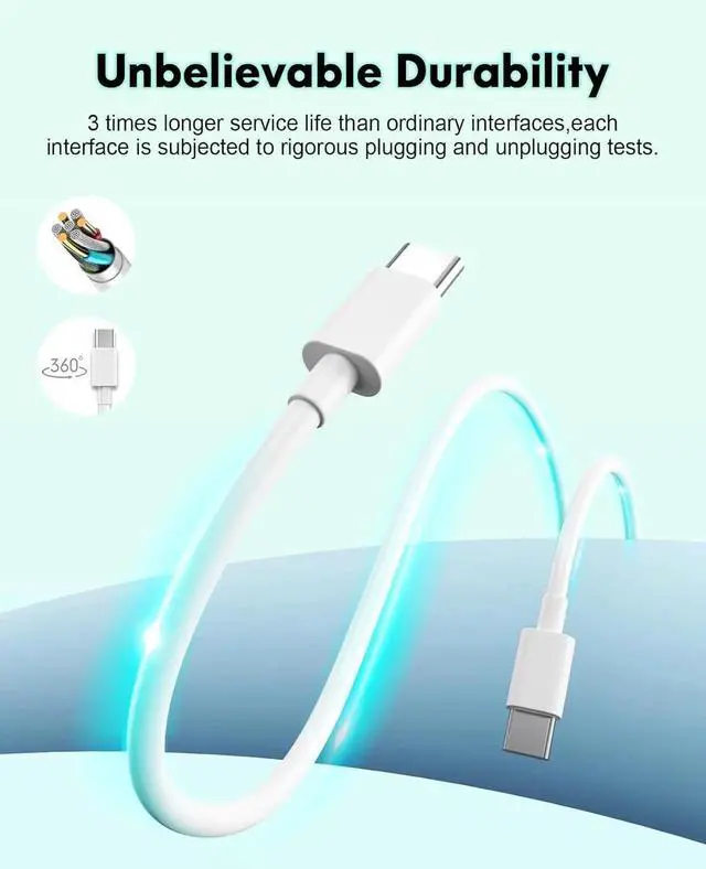 Alt view image 5 of 7 - USB C Charger Cable - 5Pack 6FT (60W/3.1A) USB C to USB C Cable Type C Fast Charging Cord for iPhone 15/15 Pro/15 Plus/15 Pro Max MacBook Pro iPad mini 6/Pro 2021/Air 4 Galaxy S23