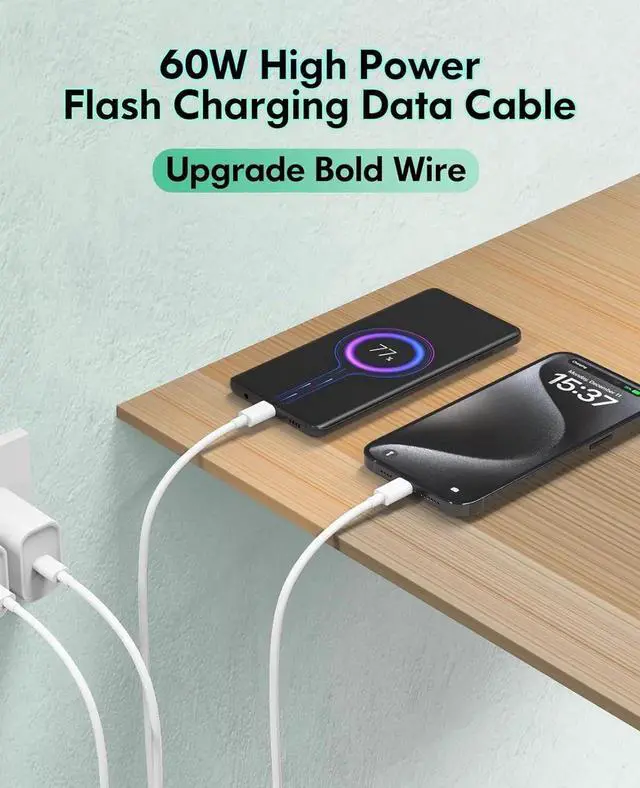 Alt view image 3 of 7 - USB C Charger Cable - 5Pack 6FT (60W/3.1A) USB C to USB C Cable Type C Fast Charging Cord for iPhone 15/15 Pro/15 Plus/15 Pro Max MacBook Pro iPad mini 6/Pro 2021/Air 4 Galaxy S23