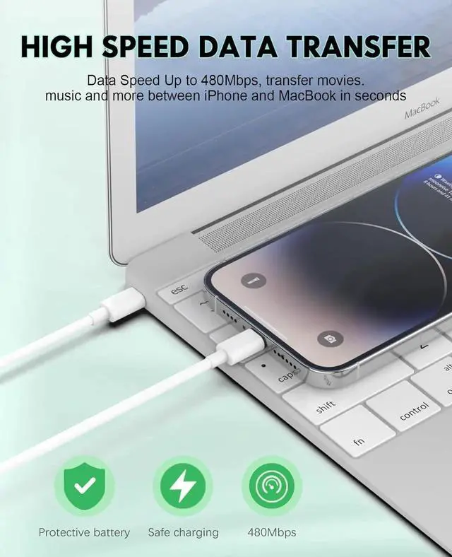 Alt view image 7 of 7 - USB C Charger Cable - 5Pack 6FT (60W/3.1A) USB C to USB C Cable Type C Fast Charging Cord for iPhone 15/15 Pro/15 Plus/15 Pro Max MacBook Pro iPad mini 6/Pro 2021/Air 4 Galaxy S23