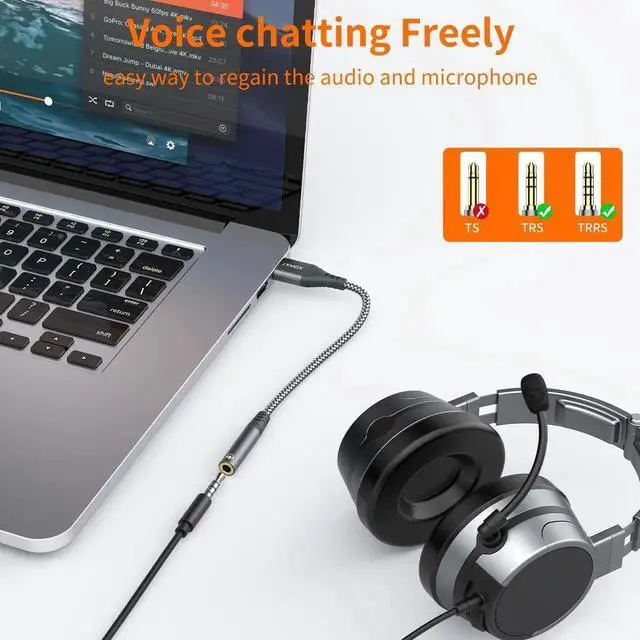 Alt view image 6 of 7 - JAENFONG USB to 3.5mm Audio Adapter (2-Pack) - USB-A to 3.5mm TRRS 4-Pole Female External Stereo Sound Card for Headphones Mac PS4 PS5 PC Laptops Desktops