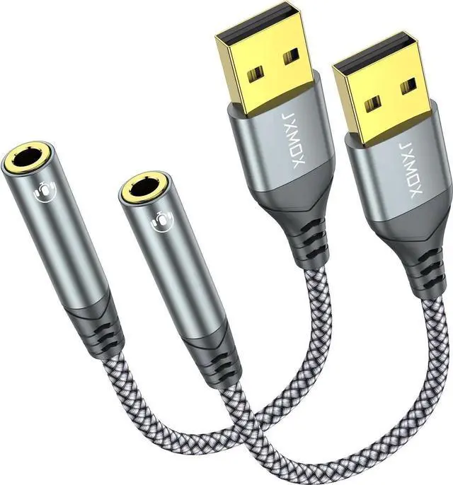 Main image of JAENFONG USB to 3.5mm Audio Adapter (2-Pack) - USB-A to 3.5mm TRRS 4-Pole Female External Stereo Sound Card for Headphones Mac PS4 PS5 PC Laptops Desktops