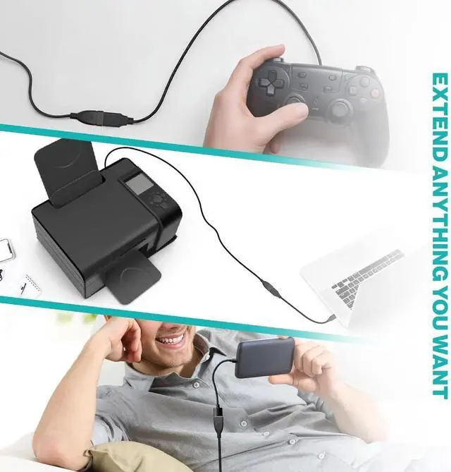 Alt view image 2 of 7 - JAENFONG 3FT USB to USB Male to Female Extension Cable USB A Male to USB A Female Data Transfer and Charging Adapter for Keyboard Mouse Printer USB Flash Drive for Multiple Devices Black