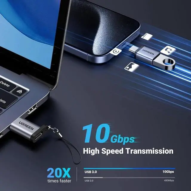 Alt view image 4 of 7 - JAENFONG USB to USB C Adapter 2 Pack 10Gbps USB C Female to USB Male Adapter Thunderbolt Compatible with iPhone 16 15 MacBook iPad Galaxy MagSafe Watch 9/8