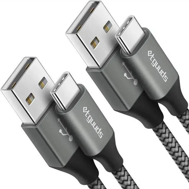 Main image of 4ft USB A to USB C Cable 3A Fast Charging 2-Pack USB A to USB Type C Charger Cord for iPhone 16 15 Pro/Pro Max/Plus for Galaxy S24 S23 S22 S21 S20 S10 A55 A54 Flip Note Moto Gray