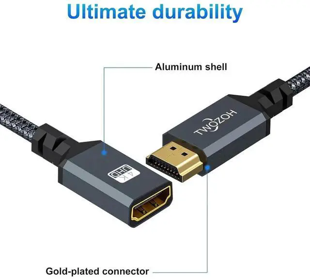 Alt view image 2 of 7 - JAENFONG HDMI Extension Cable 6.6FT HDMI Male to Female HDMI Cord HDMI 2.0 Cable Adapter Support 4K@60Hz 3D HDR