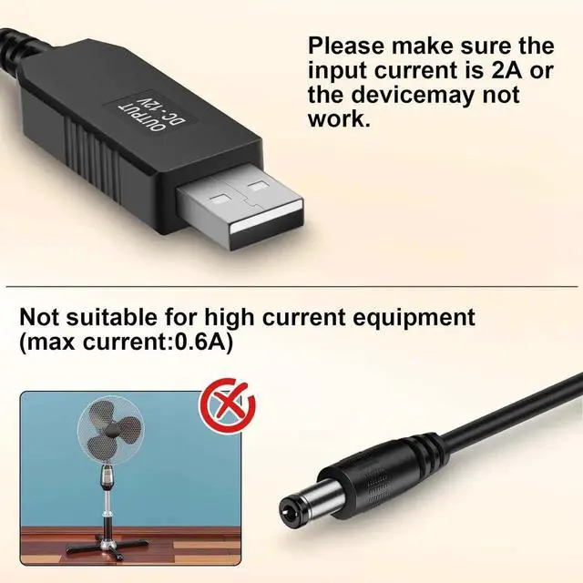 Alt view image 5 of 7 - JAENFONG USB Voltage Step Up Converter - DC 5V to 12V 3ft Cable with DC Jack 5.5 x 2.5mm or 5.5 x 2.1mm