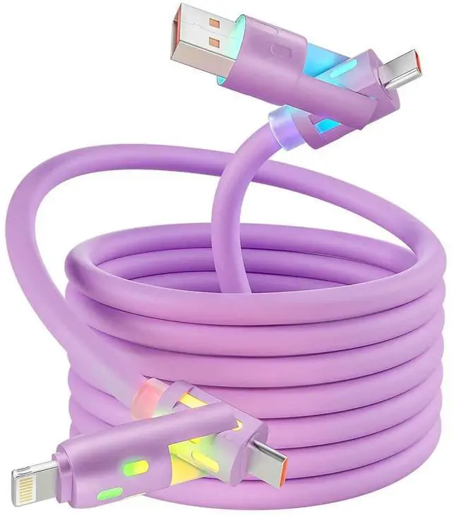 Main image of USB C Cable 240W 4 in 1 Charging Cable 4FT Charging Cable Fast Charging & Data Sync Multi USB Cable with Breathing Light Charger Cord for iPhone 16/15 14 MacBook iPad Tablets Purple