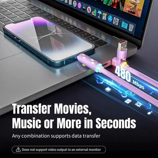 Alt view image 5 of 7 - USB C Cable 240W 4 in 1 Charging Cable 4FT Charging Cable Fast Charging & Data Sync Multi USB Cable with Breathing Light Charger Cord for iPhone 16/15 14 MacBook iPad Tablets Purple