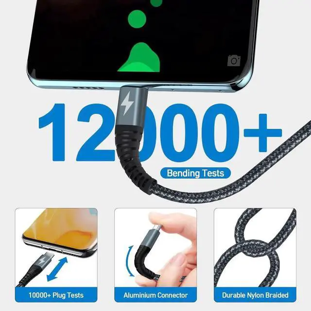 Alt view image 3 of 6 - USB C to USB C Cable 4ft 3 Pack Type C to C Charger Cable Fast Charging 60W Braided C to C for iPhone 16 15 Pro Max MacBook Pro/Air Galaxy S24 Ultra S23 iPad Pro