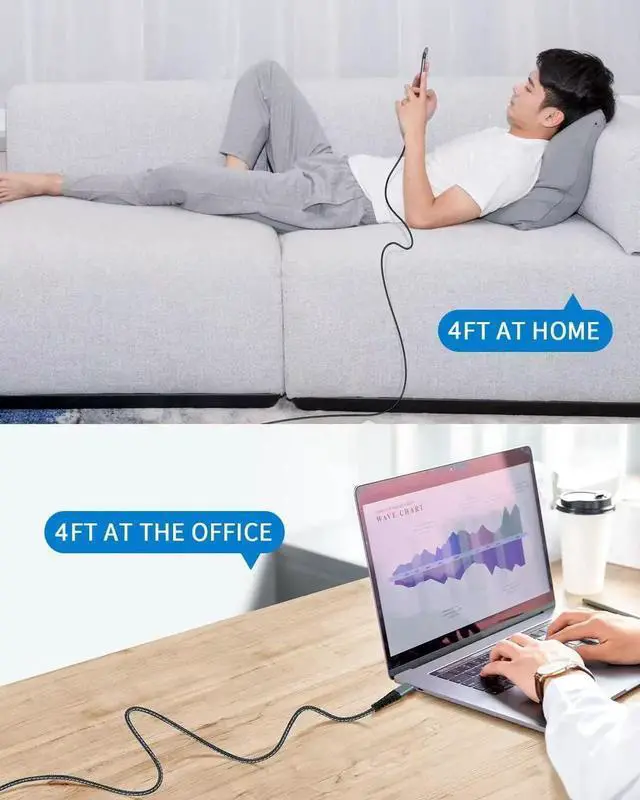 Alt view image 5 of 6 - USB C to USB C Cable 4ft 3 Pack Type C to C Charger Cable Fast Charging 60W Braided C to C for iPhone 16 15 Pro Max MacBook Pro/Air Galaxy S24 Ultra S23 iPad Pro