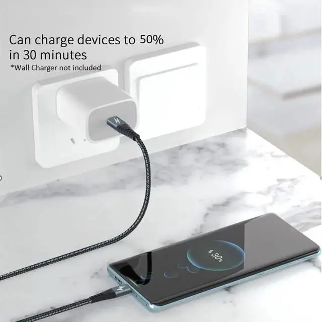 Alt view image 2 of 6 - USB C to USB C Cable 4ft 3 Pack Type C to C Charger Cable Fast Charging 60W Braided C to C for iPhone 16 15 Pro Max MacBook Pro/Air Galaxy S24 Ultra S23 iPad Pro