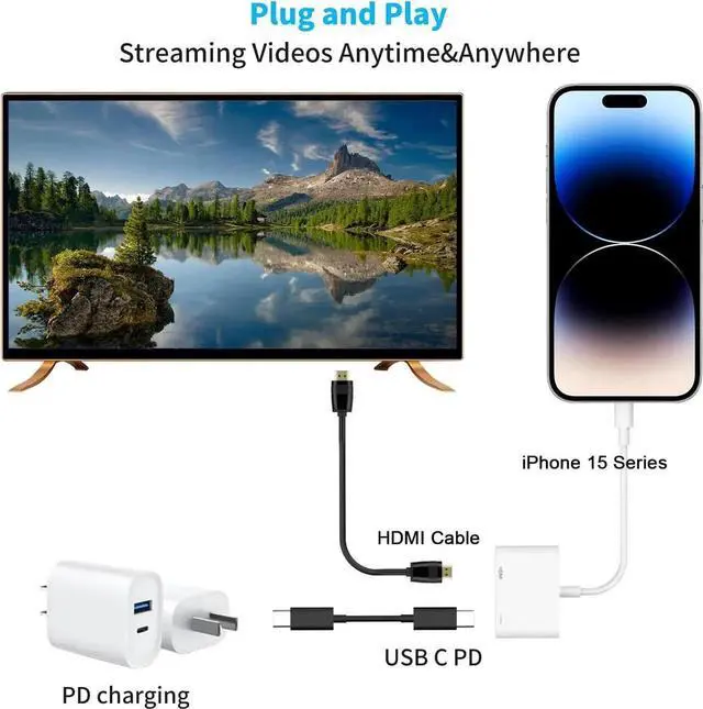 Alt view image 4 of 7 - JAENFONG USB C to HDMI Adapter for iPhone 15/16 to TV Type-C to HDMI Adapter with 100W Fast Charging &4K@60Hz HDMI Port Type C Digital AV HDMI Adapter for iPhone 15/16series MacBook Pro Air iPad Pro