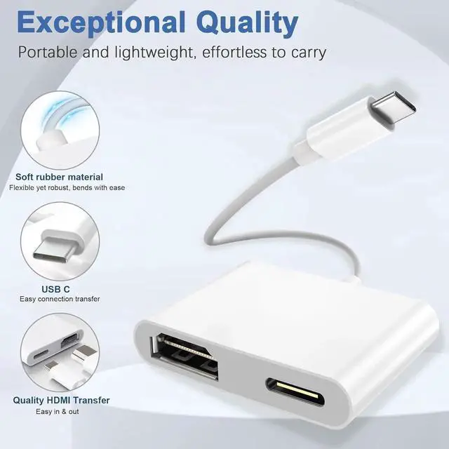 Alt view image 2 of 7 - JAENFONG USB C to HDMI Adapter for iPhone 15/16 to TV Type-C to HDMI Adapter with 100W Fast Charging &4K@60Hz HDMI Port Type C Digital AV HDMI Adapter for iPhone 15/16series MacBook Pro Air iPad Pro