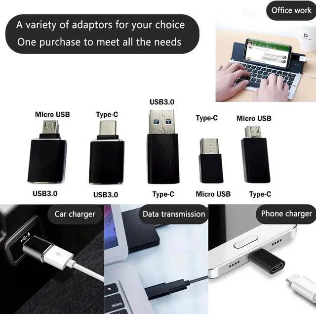 Alt view image 2 of 6 - JAENFONG [5 Pack Adapter Set USB A Female to USB C Male Type-C Female to USB 3.0 Male Micro-USB to Type-C 5Gbps OTG Adapter Converter Support Charging Audio Video Data Transfer