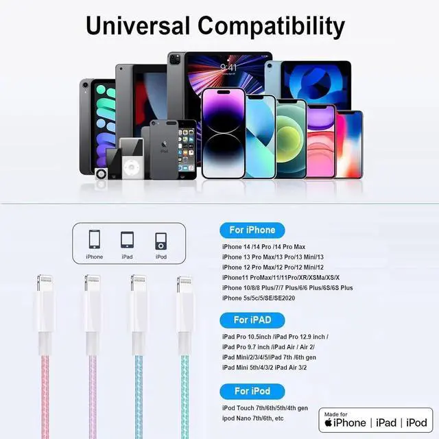 Alt view image 6 of 7 - iPhone Charger 10ft Lightning Cable 4Pack MFi Certified Nylon Braided USB Fast Charging Cord for iPhone 14 13 12 11 Pro MAX Xs XR X 8 7 6S 6 Plus SE 5S 5C