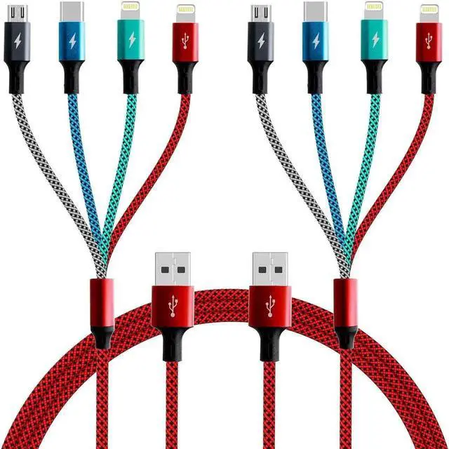 Main image of Multi Charging Cable 4A Multi Charger Cable Nylon Braided 4 in 1 Charging Cord Multi USB Cable Fast Charging Cord with iP/Type C/Micro USB Port for Cell Phones Tablets iPads PS and More(2-Pack 6Ft)
