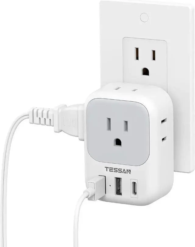 Main image of USB Wall Charger Wall Plug Adapter Outlet Extender 3 Charger Block (1 USB C Port) Multi Charging Station for Cruise Bathroom Office Dorm Essentials