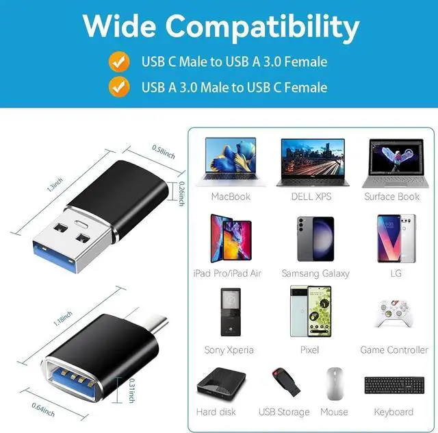 Alt view image 6 of 6 - JAENFONG USB to USB C Adapter 6 Pack 3*Type C Female to A Male Charger Converter&3*USB C Male to USB Female for MacBook Pro/Air iPhone 16 15 Pro Max/15 Plus/14 13 12 Galaxy S24/S23/S22/S21 Black