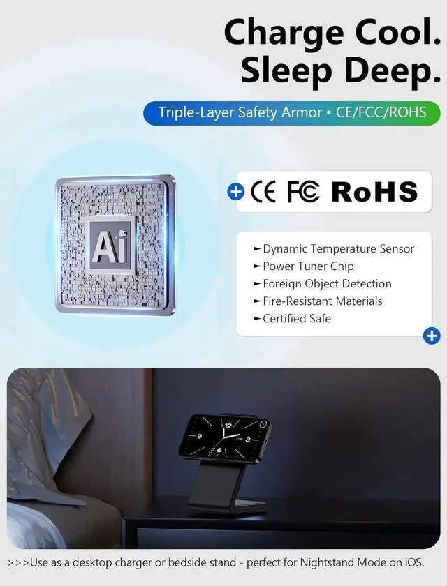 Alt view image 6 of 6 - Mag.Safe Charger - iPhone Charger Stand Fast Magnetic Wireless Charger for iPhone 16/15/14/13/12 Series - Black