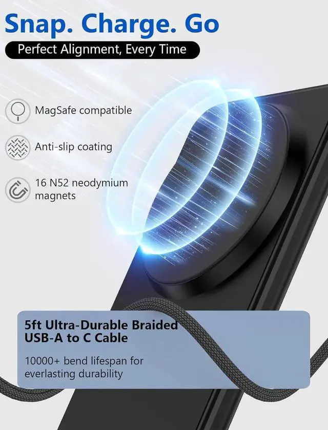 Alt view image 4 of 6 - Mag.Safe Charger - iPhone Charger Stand Fast Magnetic Wireless Charger for iPhone 16/15/14/13/12 Series - Black