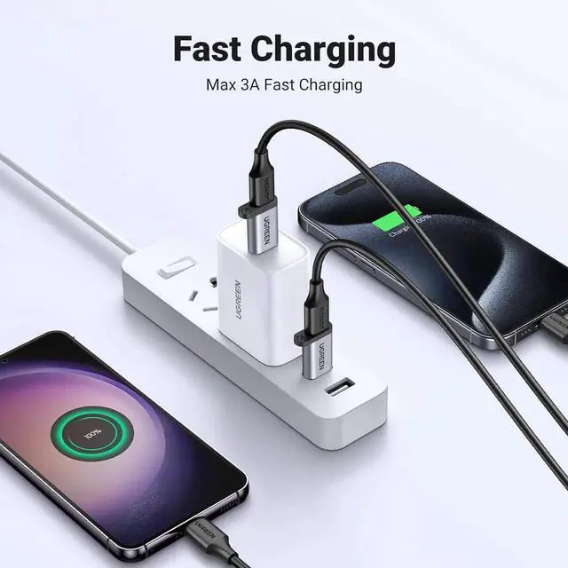 Alt view image 4 of 7 - JAENFONG 10Gbps USB C Female to USB Male Adapter Type C to USB A Charger Cable Converter Compatible with Watch iPhone 15 14 13 AirPods 3 MacBook Galaxy Google Pixel etc Gray