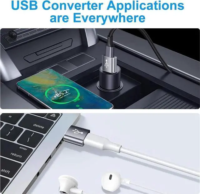 Alt view image 2 of 7 - JAENFONG USB to USB C Adapter 10 Pack USBC to USB Adapter USBA to USBC Adapter TypeC to USBA Male Female OTG Converter for iPhone 16 15 MacBook PS5 Phones Charger Grey