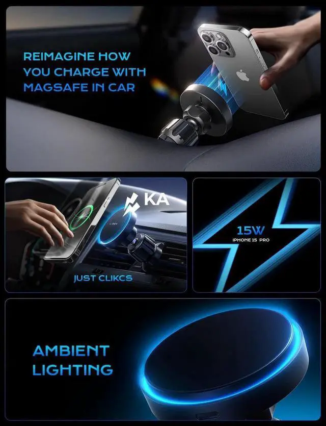 Alt view image 4 of 7 - for Magsafe Car Mount Charger Fast Charging 15W Air Vent Magnetic Wireless Car Charger for iPhone 16 Pro Max Vent Phone Mount for Car Wireless Charger Fits iPhone 15 14 13 12 Black