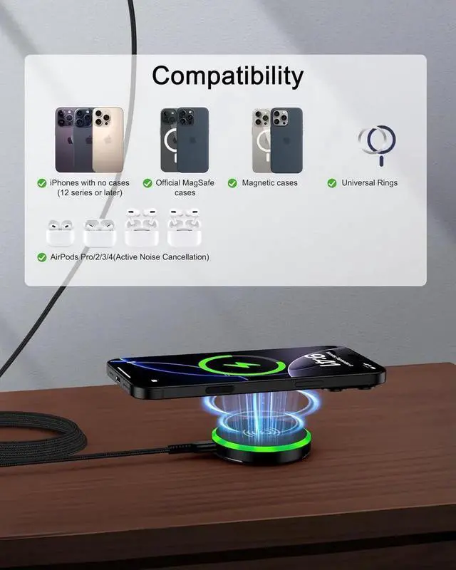 Alt view image 3 of 7 - Magsafe Charger Wireless Charger Pad Fast Charging for Android Galaxy S25Ultra/S25/S24 FE/S23/S22/S21/Z Flip 6/5 15W Max Fast Magnetic Wireless Charger Stand for iPhone 16/15/14/13/12