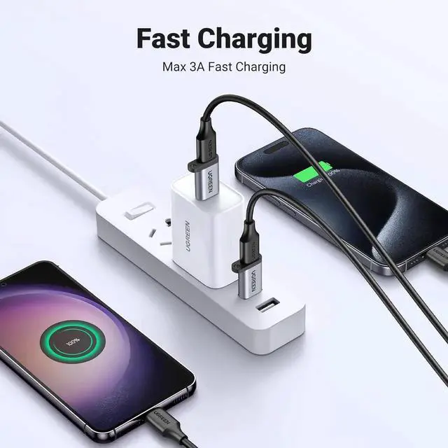Alt view image 4 of 7 - JAENFONG 10Gbps USB C Female to USB Male Adapter Type C to USB A Charger Cable Converter Compatible with Watch iPhone 15 14 13 AirPods 3 MacBook Galaxy Google Pixel etc Gray
