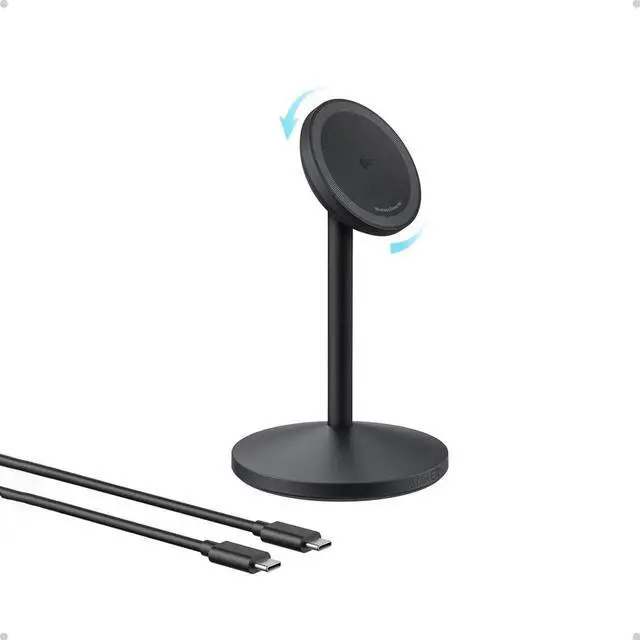 Main image of MagGo iPhone 16 MagSafe Charger Stand 15W Fast Magnetic Wireless Charging Station Qi2 Certified 360° Wireless Charger for iPhone 16/15/14/13/12 Series and AirPods (Black No Adapter)