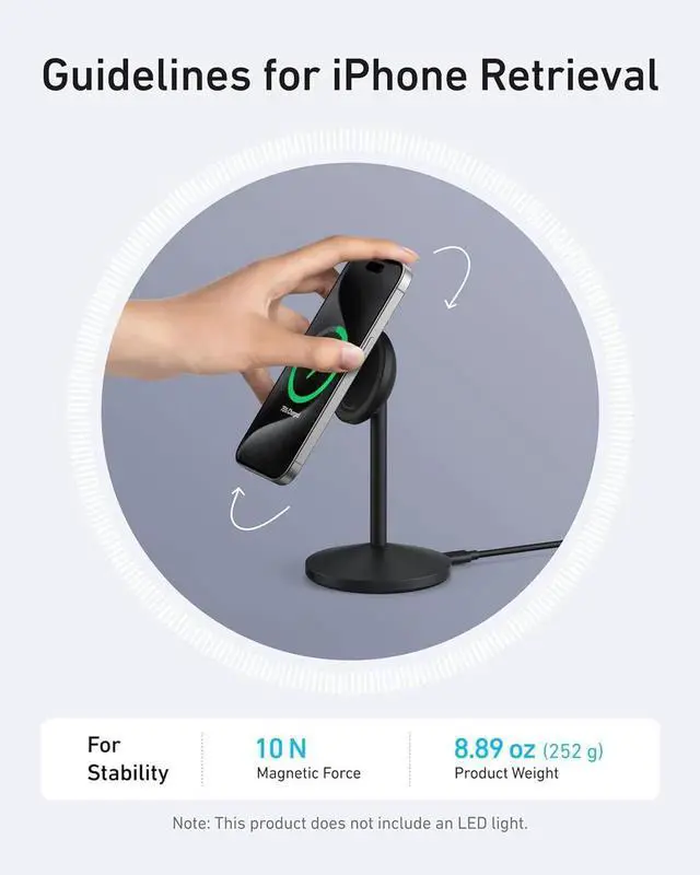 Alt view image 2 of 7 - MagGo iPhone 16 MagSafe Charger Stand 15W Fast Magnetic Wireless Charging Station Qi2 Certified 360° Wireless Charger for iPhone 16/15/14/13/12 Series and AirPods (Black No Adapter)