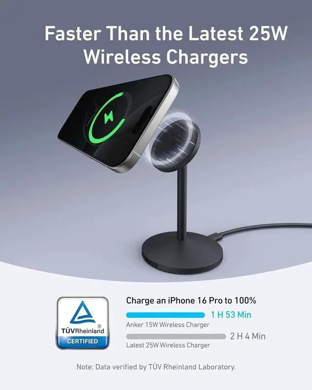 Alt view image 7 of 7 - MagGo iPhone 16 MagSafe Charger Stand 15W Fast Magnetic Wireless Charging Station Qi2 Certified 360° Wireless Charger for iPhone 16/15/14/13/12 Series and AirPods (Black No Adapter)