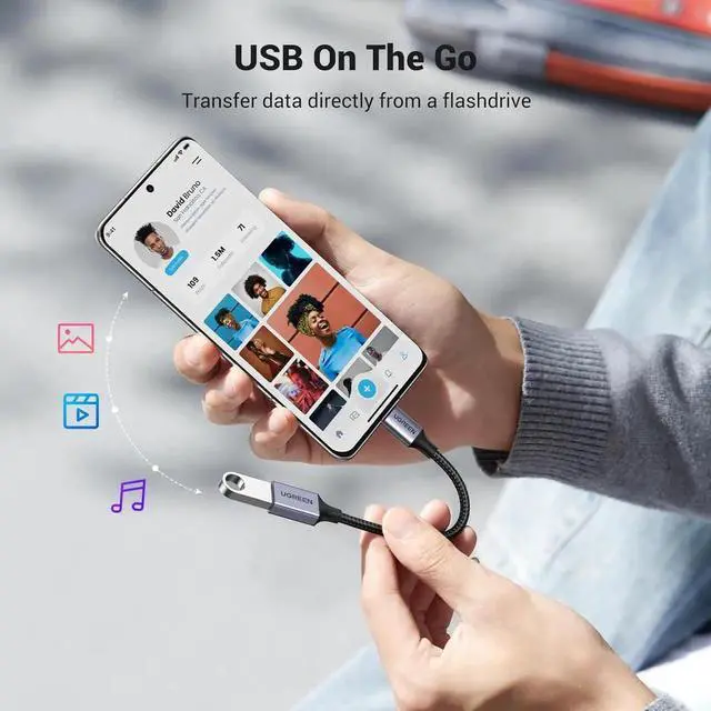 Alt view image 2 of 7 - JAENFONG USB C to USB 3.0 Adapter 5Gbps OTG Cable Type C Male to USB A Female Nylon Braided Aluminum Compatible with iPhone 15 Plus Pro Max MacBook Pro Air iPad Pro Galaxy S24 (Blue)