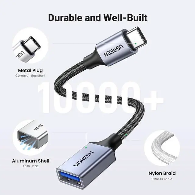 Alt view image 3 of 7 - JAENFONG USB C to USB 3.0 Adapter 5Gbps OTG Cable Type C Male to USB A Female Nylon Braided Aluminum Compatible with iPhone 15 Plus Pro Max MacBook Pro Air iPad Pro Galaxy S24 (Blue)