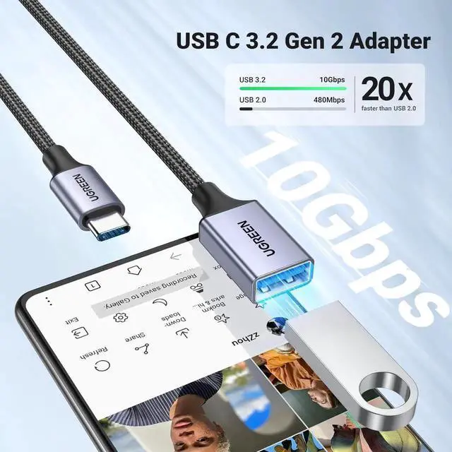 Alt view image 6 of 7 - JAENFONG USB C to USB 3.0 Adapter 5Gbps OTG Cable Type C Male to USB A Female Nylon Braided Aluminum Compatible with iPhone 15 Plus Pro Max MacBook Pro Air iPad Pro Galaxy S24 (Blue)